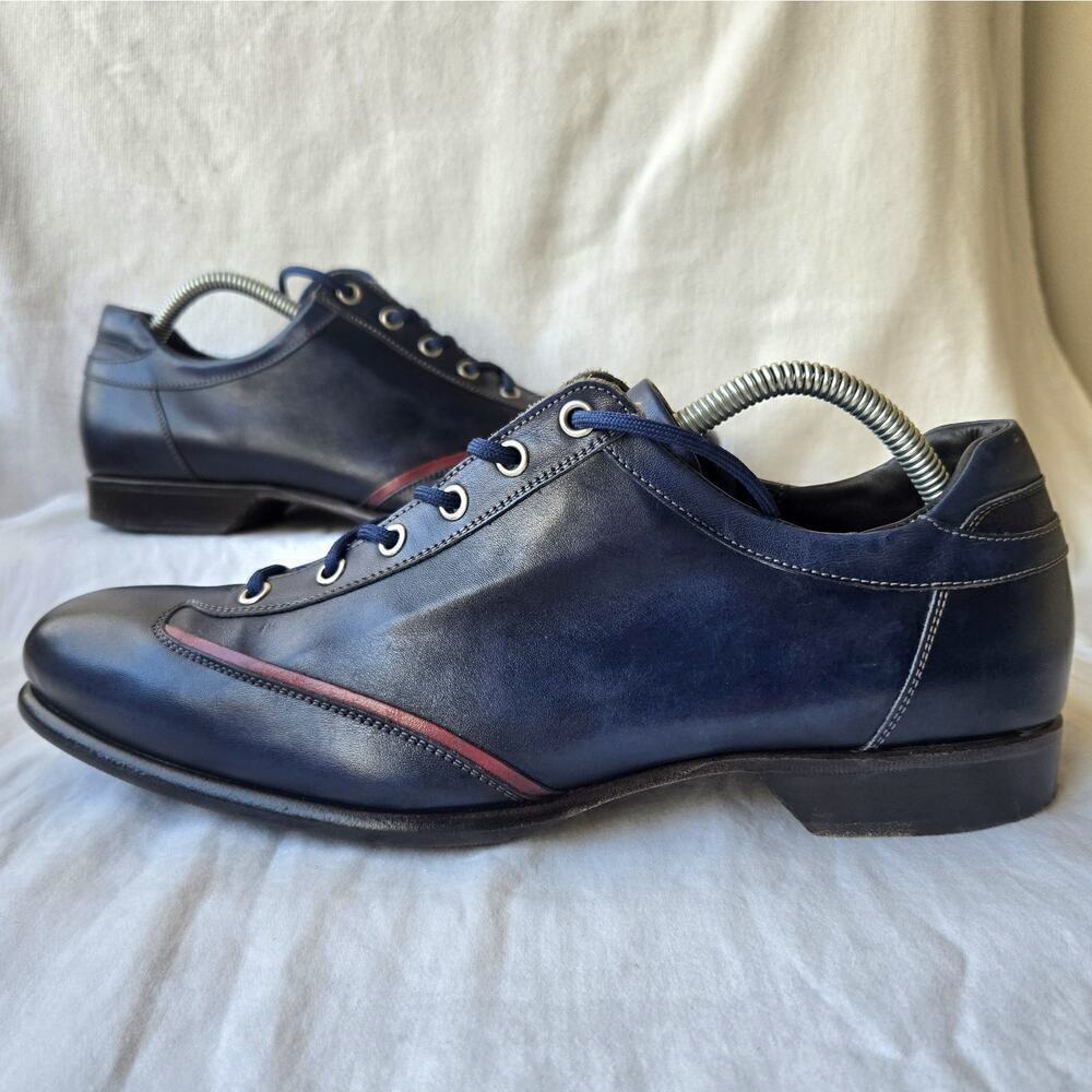 Forzieri Firenze Men's Leather Lace Up Casual Shoes Navy/Red Size 8/US 8.5 Italy